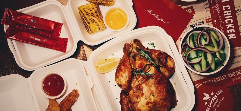 The Chicken Bar takeaway boxes: chicken, corn and sides